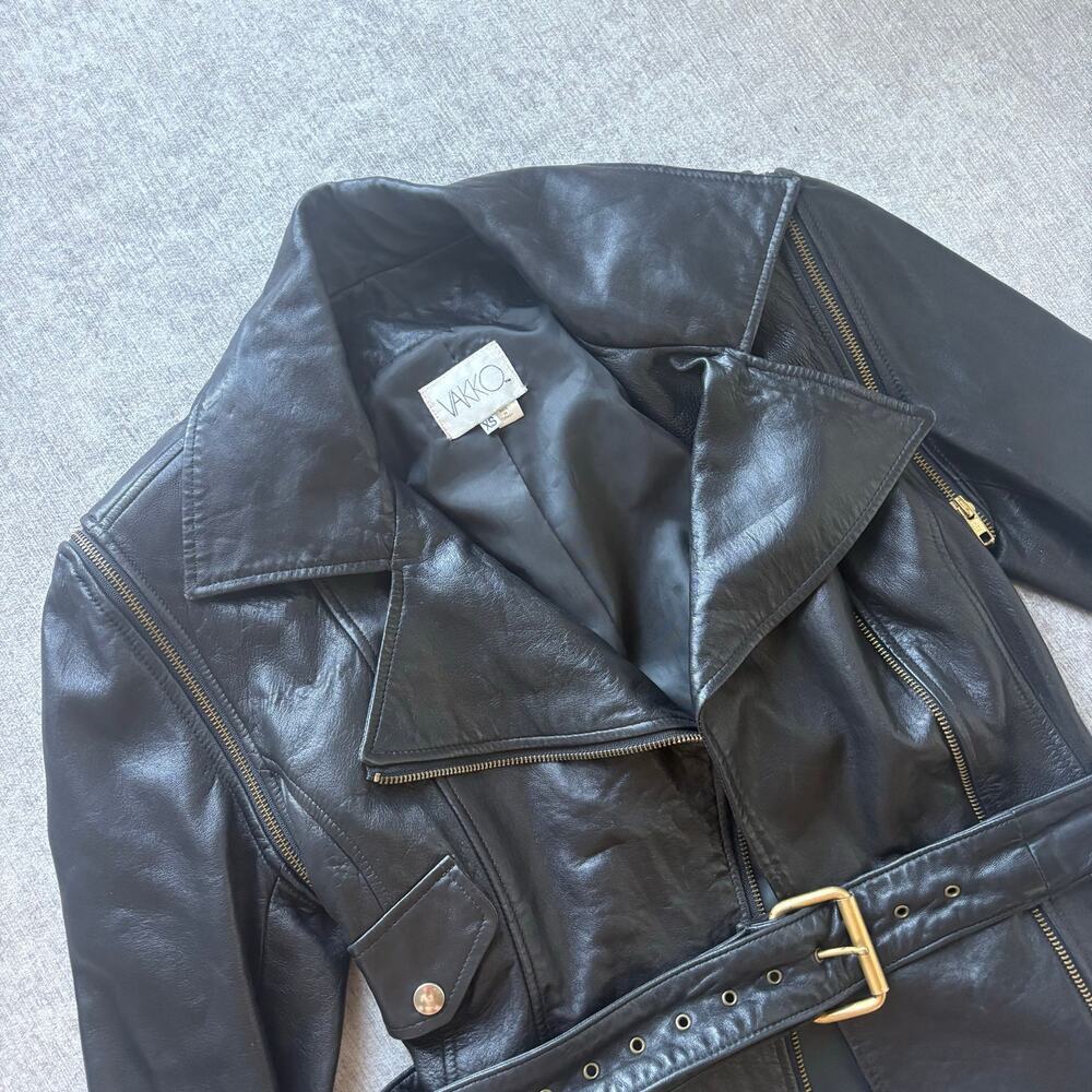 Vakko Genuine Black Leather Biker Jacket - Picture 2 of 8